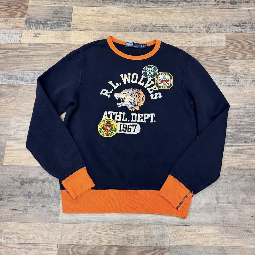 Men's Navy and Orange Sweater